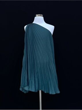 Banana Republic Teal One-Shoulder Pleated Dress